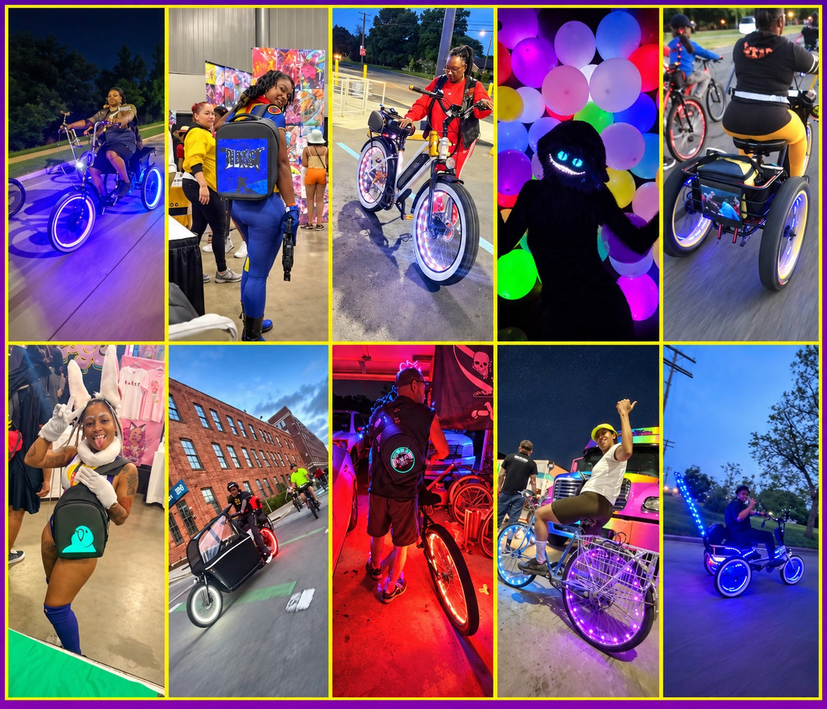 Detroit cycling community, illuminated bikes, LED backpacks and event accessories